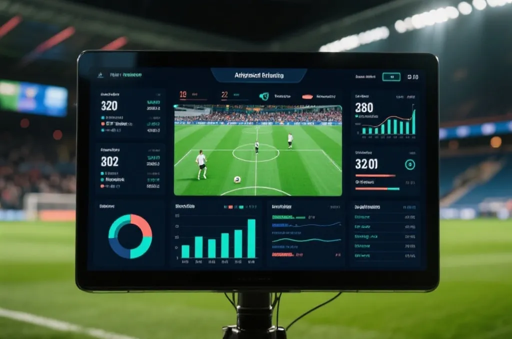 Modern sports analytics dashboard displaying soccer data charts and performance metrics